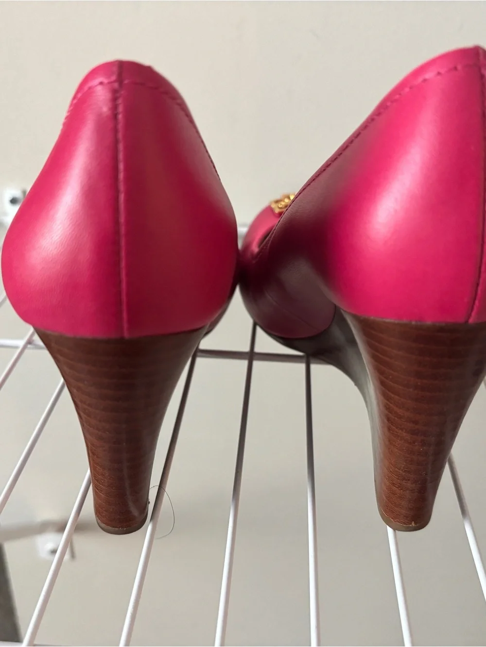 Tory Burch Hot Pink Leather Logo Wedges